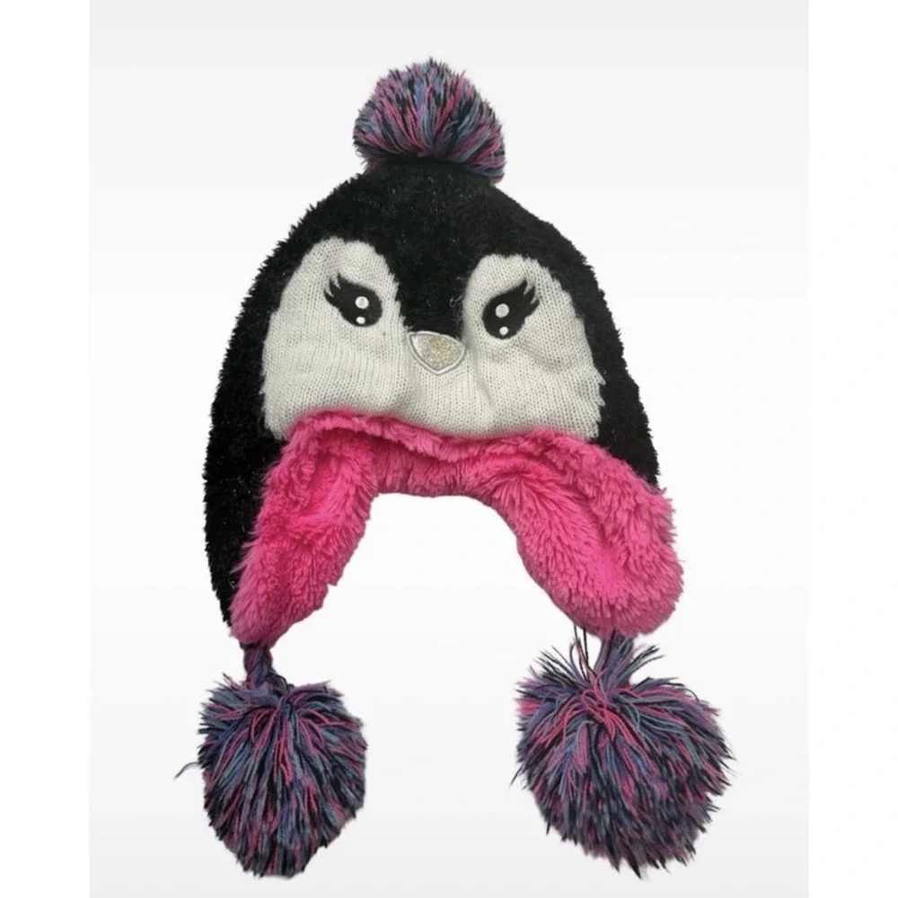 Capelli Kids Pom Pom Penguin Pink Winter Hat Girls Size S/M